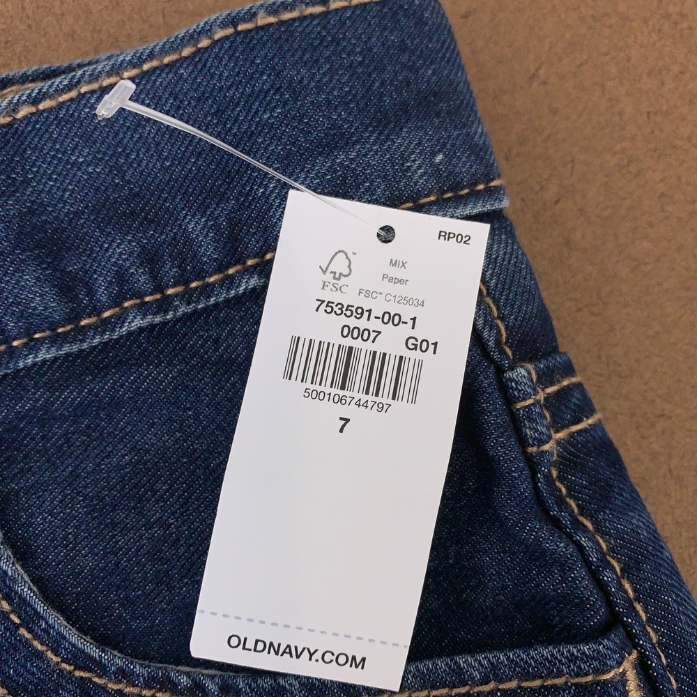 Old Navy Girls Size 7 Dark Wash Denim High-Waisted Slouchy Straight Jeans NWT - Picture 2 of 5